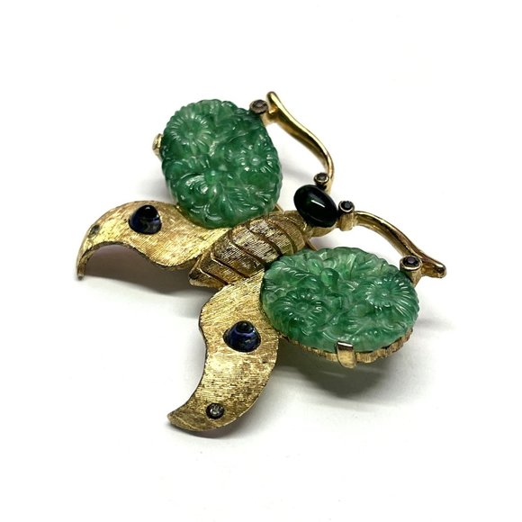 Vintage Peking Glass Butterfly Brooch Pin - Picture 3 of 5